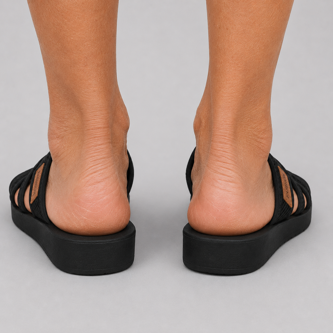 Women's Open Toe Slide Sandals with Mesh Cross Strap and Platform Sole