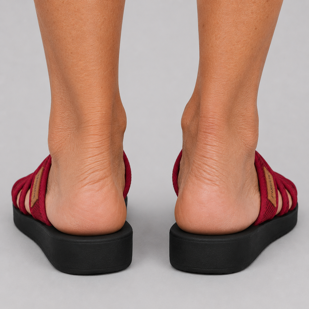 Women's Open Toe Slide Sandals with Mesh Cross Strap and Platform Sole
