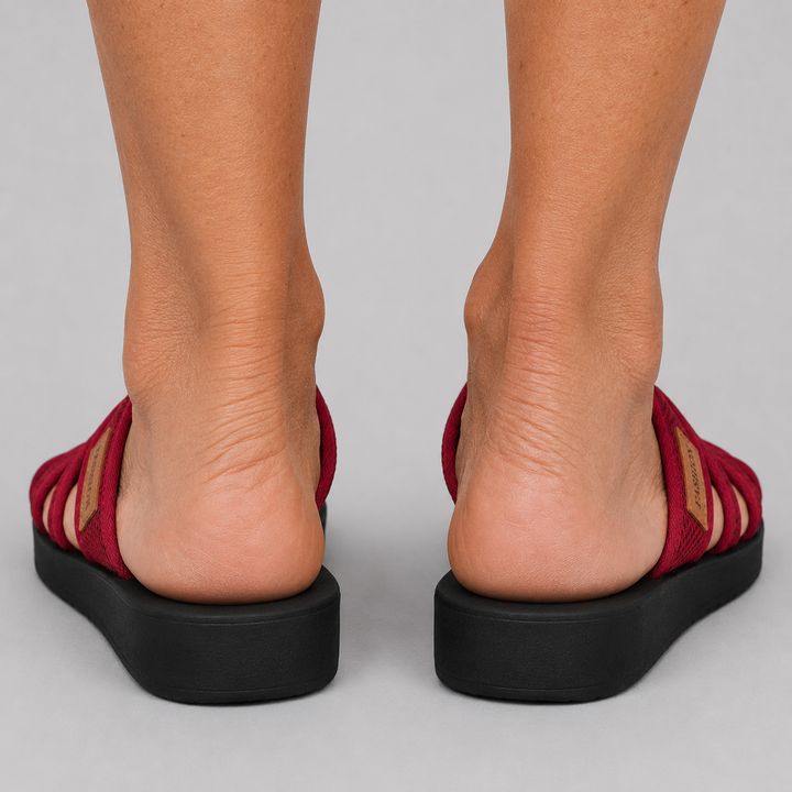 Women's Open Toe Slide Sandals with Mesh Cross Strap and Platform Sole