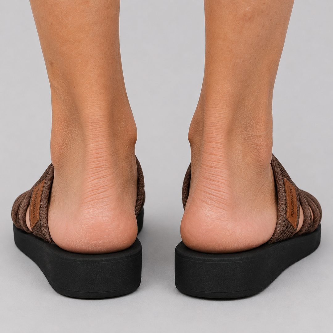 Women's Open Toe Slide Sandals with Mesh Cross Strap and Platform Sole