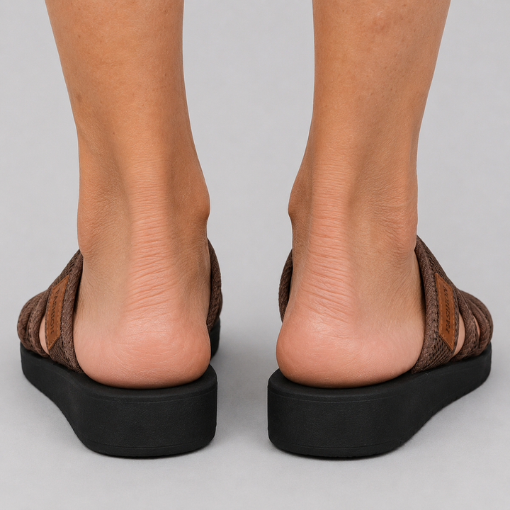 Women's Open Toe Slide Sandals with Mesh Cross Strap and Platform Sole
