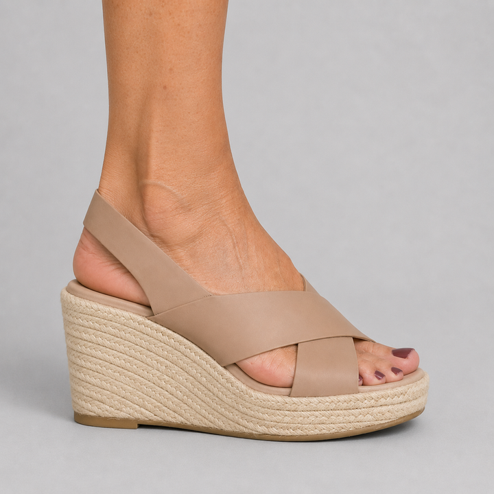 Women's Open Toe Espadrille Wedge Sandals with Cross Strap Slingback