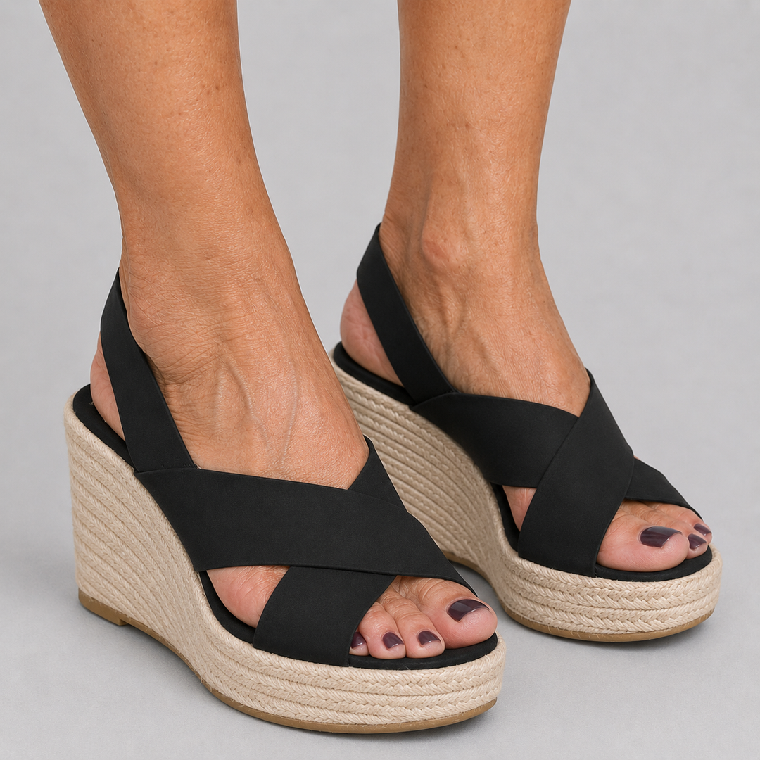 Women's Open Toe Espadrille Wedge Sandals with Cross Strap Slingback