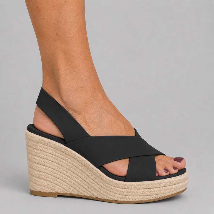 Women's Open Toe Espadrille Wedge Sandals with Cross Strap Slingback