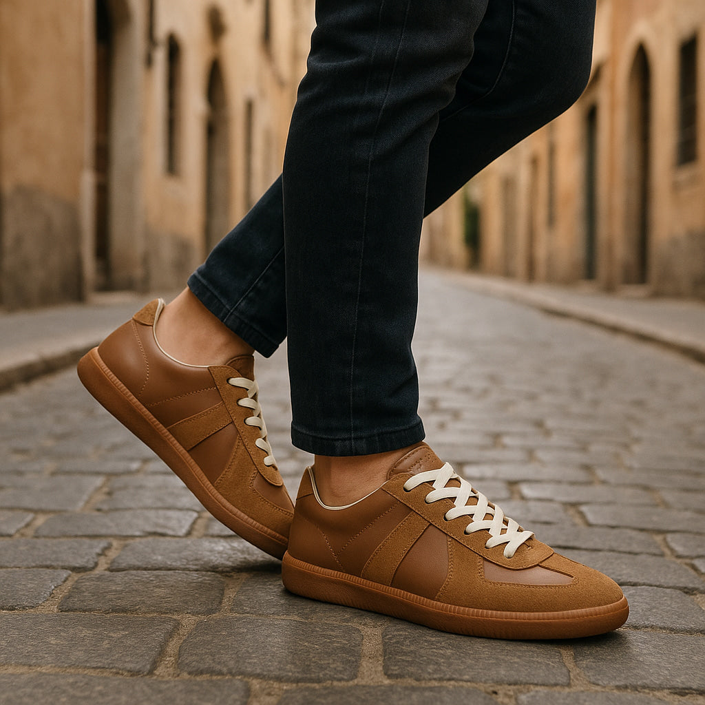 Leather Suede Low Top Lace-Up Sneakers Gum Sole