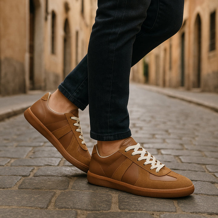 Leather Suede Low Top Lace-Up Sneakers Gum Sole