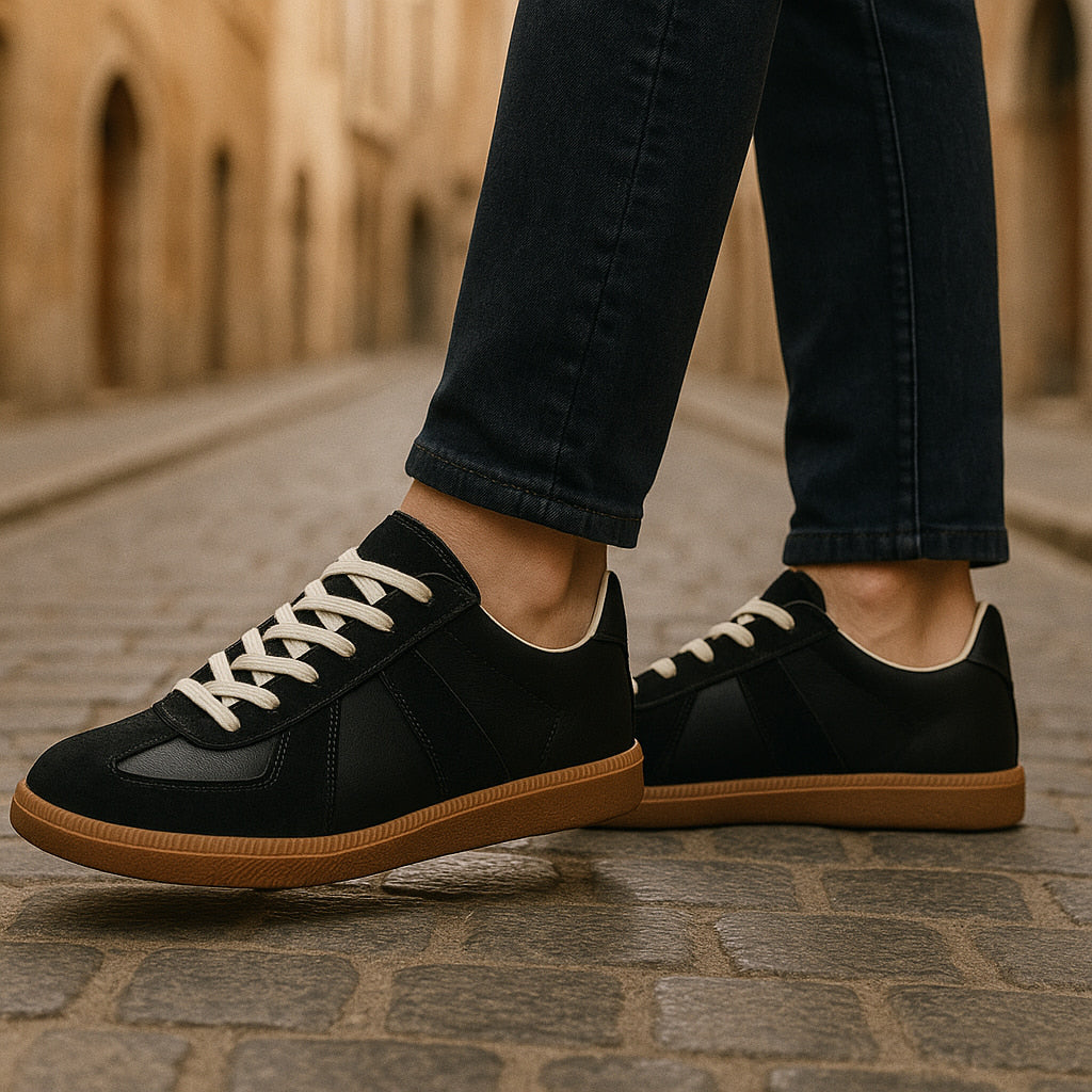 Leather Suede Low Top Lace-Up Sneakers Gum Sole