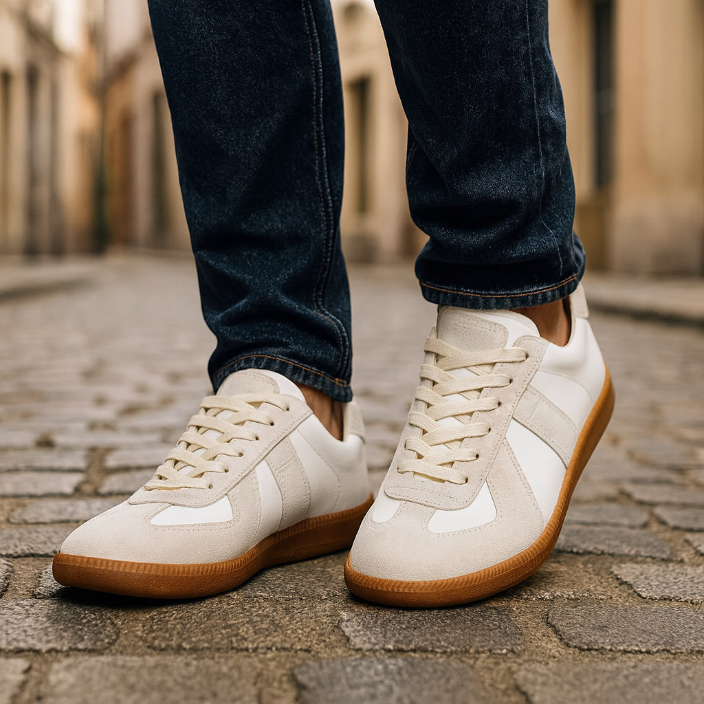 Leather Suede Low Top Lace-Up Sneakers Gum Sole