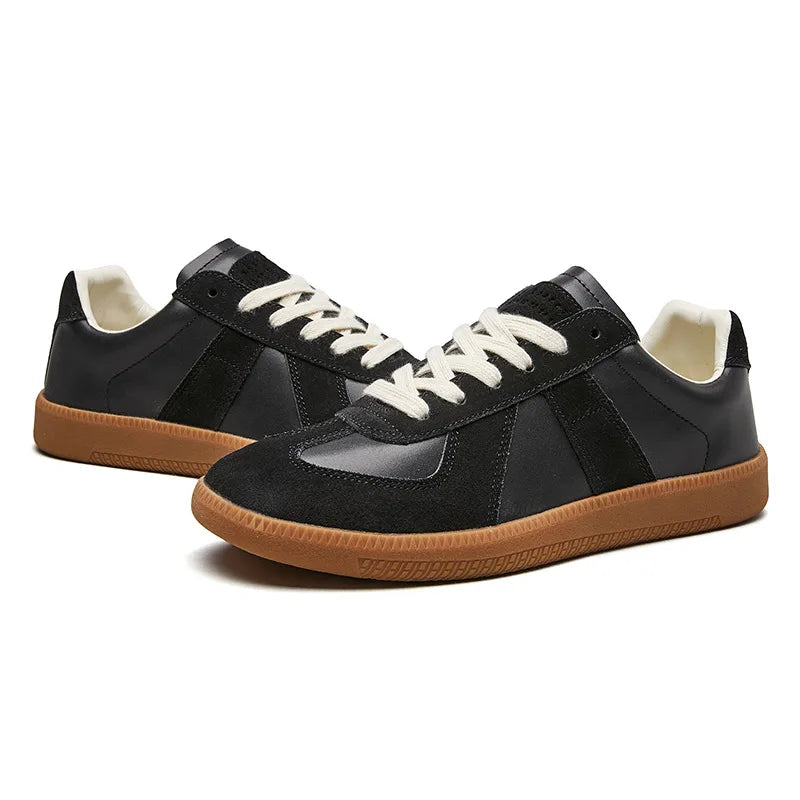 Leather Suede Low Top Lace-Up Sneakers Gum Sole