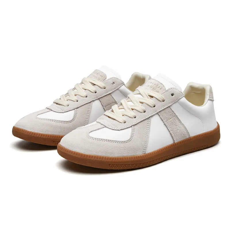 Leather Suede Low Top Lace-Up Sneakers Gum Sole