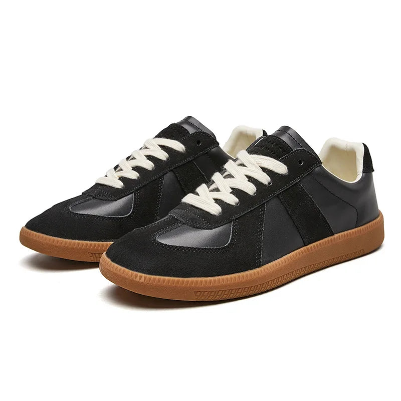 Leather Suede Low Top Lace-Up Sneakers Gum Sole