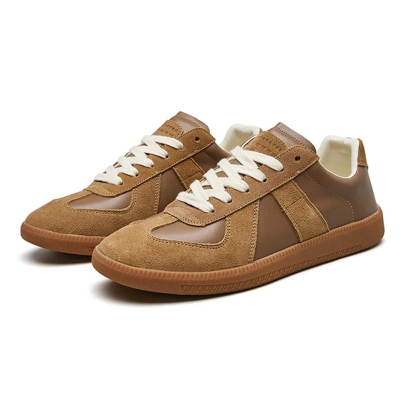 Leather Suede Low Top Lace-Up Sneakers Gum Sole