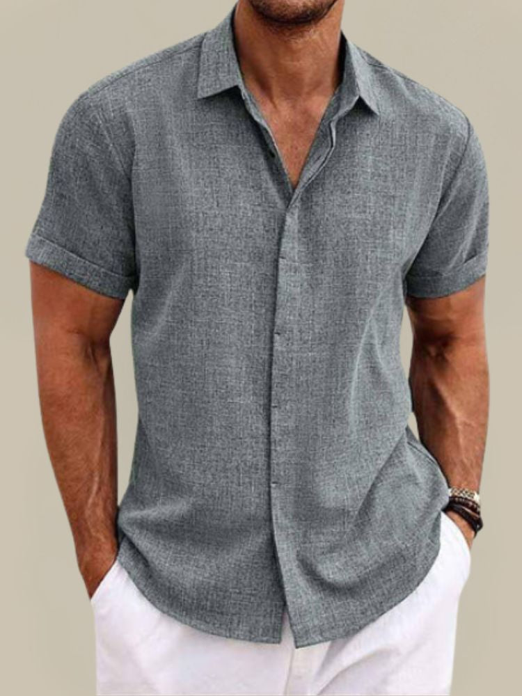 Men’s Linen Short Sleeve Shirt Breathable Lightweight Button Up Summer Casual Shirt