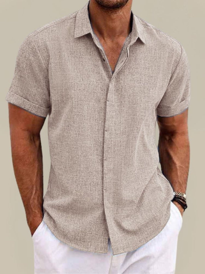 Men’s Linen Short Sleeve Shirt Breathable Lightweight Button Up Summer Casual Shirt