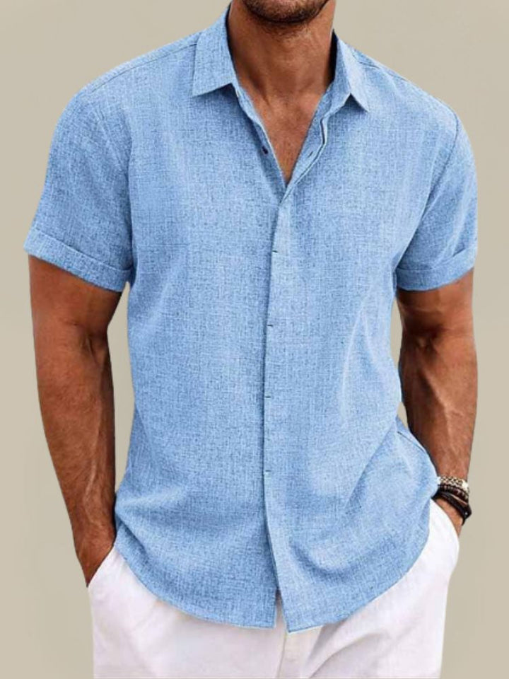 Men’s Linen Short Sleeve Shirt Breathable Lightweight Button Up Summer Casual Shirt