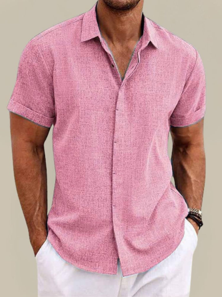 Men’s Linen Short Sleeve Shirt Breathable Lightweight Button Up Summer Casual Shirt