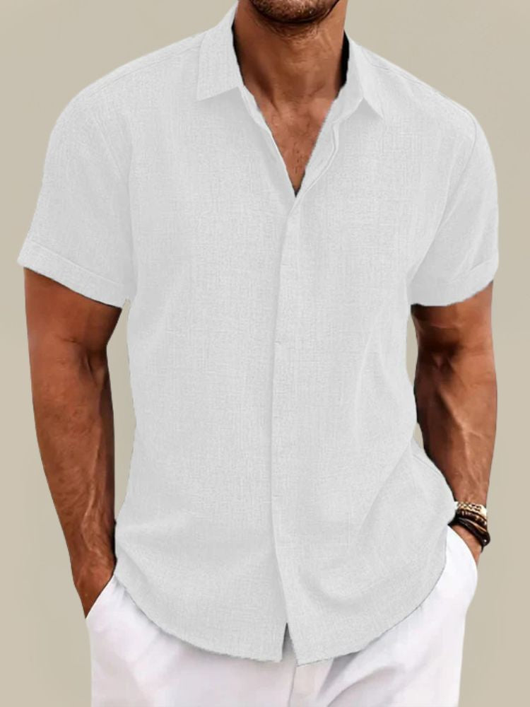 Men’s Linen Short Sleeve Shirt Breathable Lightweight Button Up Summer Casual Shirt