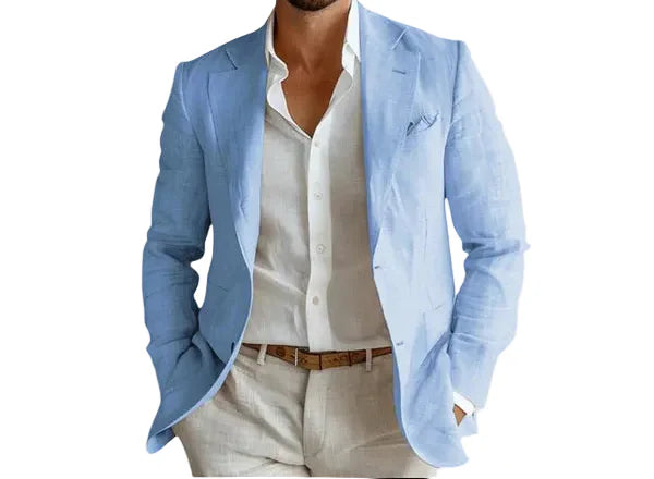 Men's Summer Blazer with Notch Lapel and Two-Button Closure