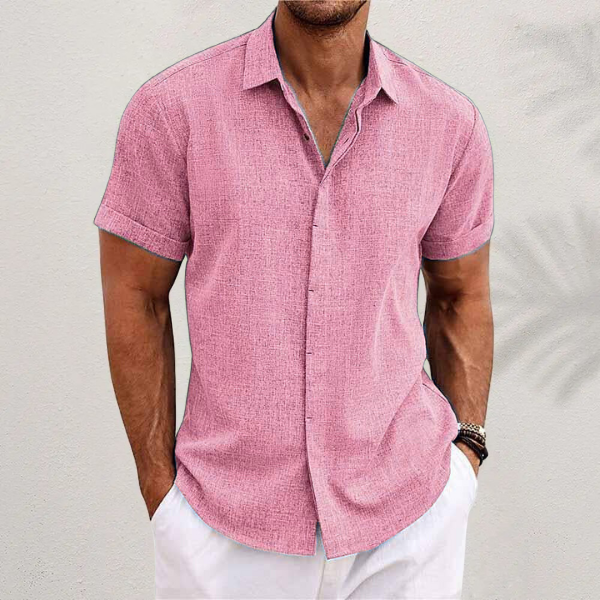Men's Short Sleeve Casual Shirt with Spread Collar and Chest Pocket