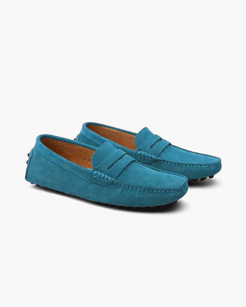 Men's Suede Driver Slip-On Loafers with Penny Strap and Closed Toe