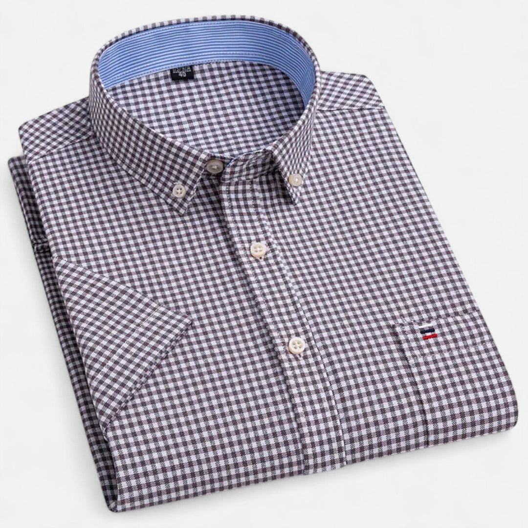 Men's Gingham Short Sleeve Cotton Shirt Button-Down