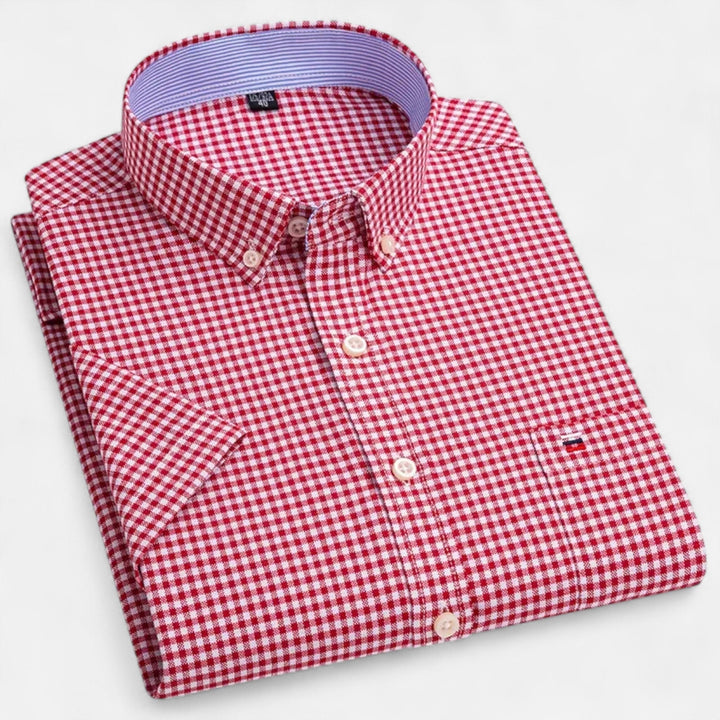 Men's Gingham Short Sleeve Cotton Shirt Button-Down