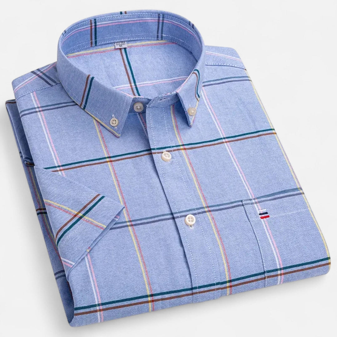 Men's Gingham Short Sleeve Cotton Shirt Button-Down