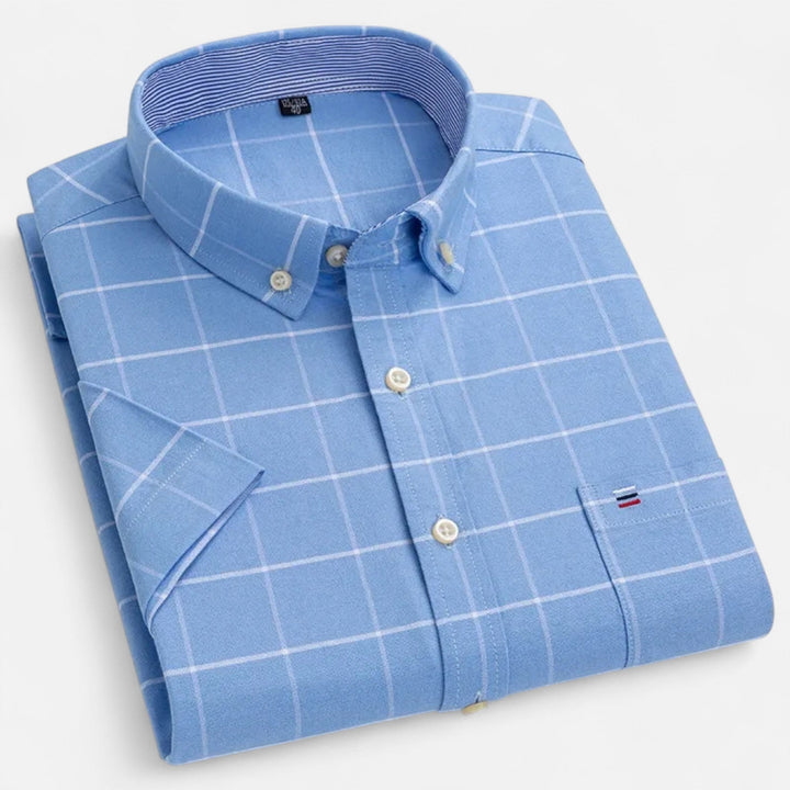 Men's Gingham Short Sleeve Cotton Shirt Button-Down