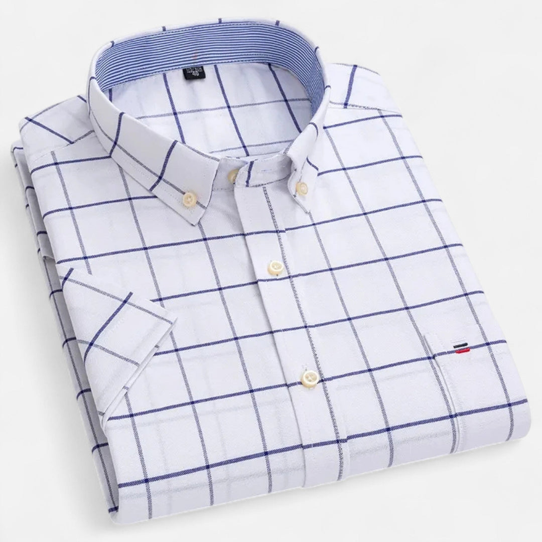 Men's Gingham Short Sleeve Cotton Shirt Button-Down