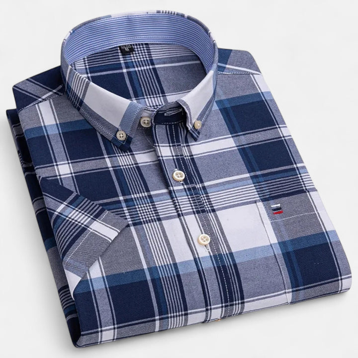 Men's Gingham Short Sleeve Cotton Shirt Button-Down