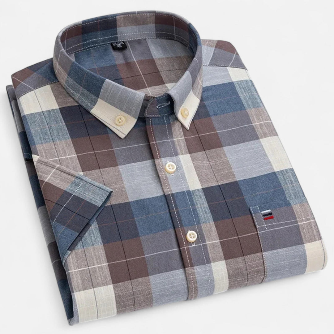 Men's Gingham Short Sleeve Cotton Shirt Button-Down
