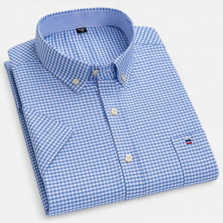 Men's Gingham Short Sleeve Cotton Shirt Button-Down