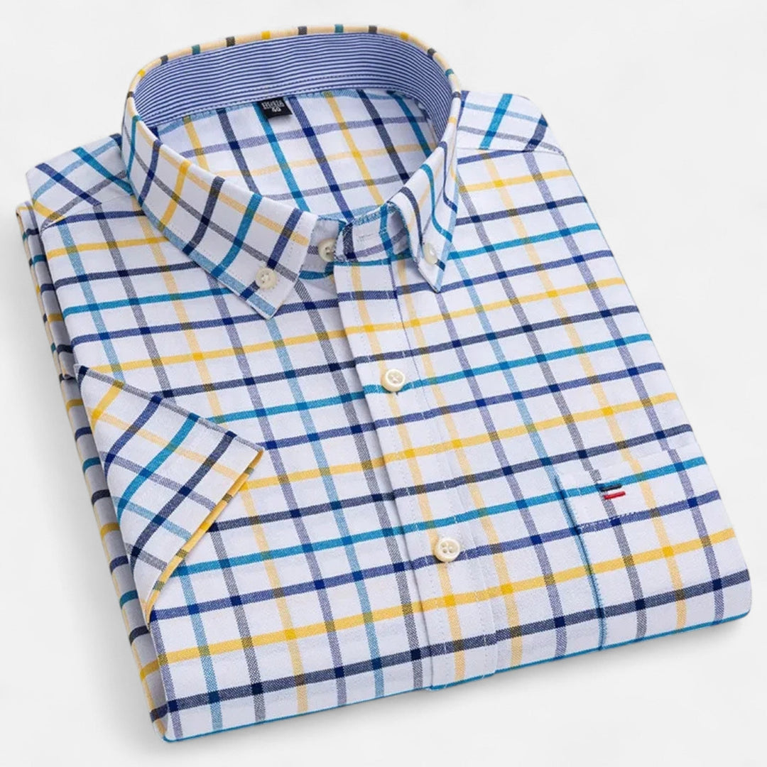 Men's Gingham Short Sleeve Cotton Shirt Button-Down