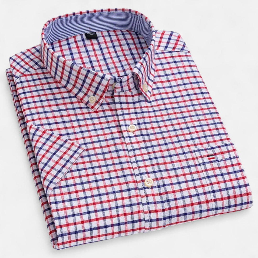 Men's Gingham Short Sleeve Cotton Shirt Button-Down