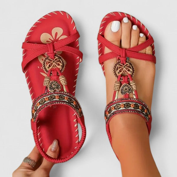 Women's Orthopedic Boho Sandals Elastic Toe Loop Embellished