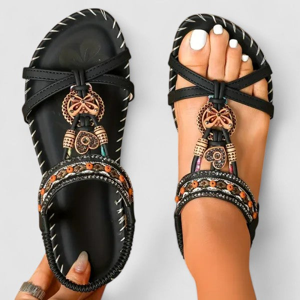 Women's Orthopedic Boho Sandals Elastic Toe Loop Embellished