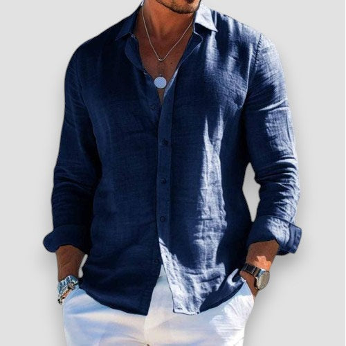 Men's Long Sleeve Button-Up Summer Shirt Relaxed Fit