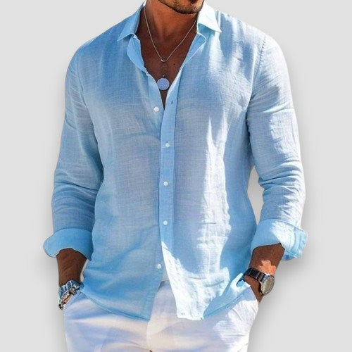 Men's Long Sleeve Button-Up Summer Shirt Relaxed Fit