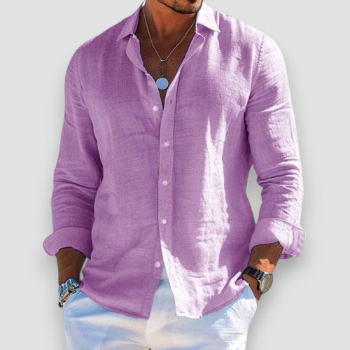 Men's Long Sleeve Button-Up Summer Shirt Relaxed Fit