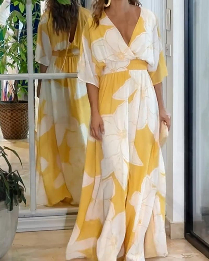 Women's Floral Maxi Dress with Twist Front V-Neck
