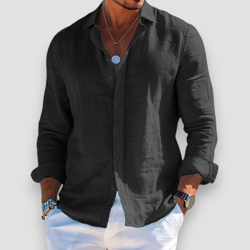 Men's Long Sleeve Button-Up Summer Shirt Relaxed Fit