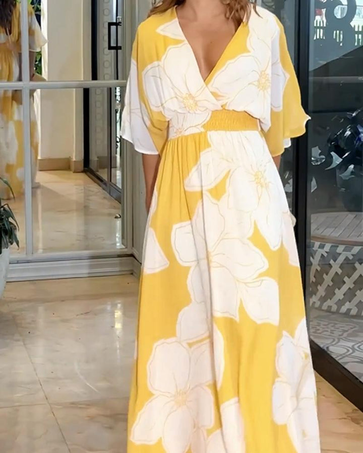 Women's Floral Maxi Dress with Twist Front V-Neck
