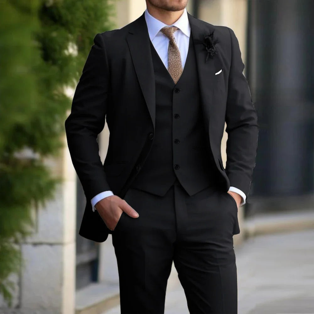 Men's Elegant 3 Piece Slim Fit Formal Suit Set Single Breasted