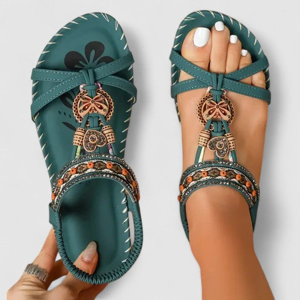 Women's Orthopedic Boho Sandals Elastic Toe Loop Embellished