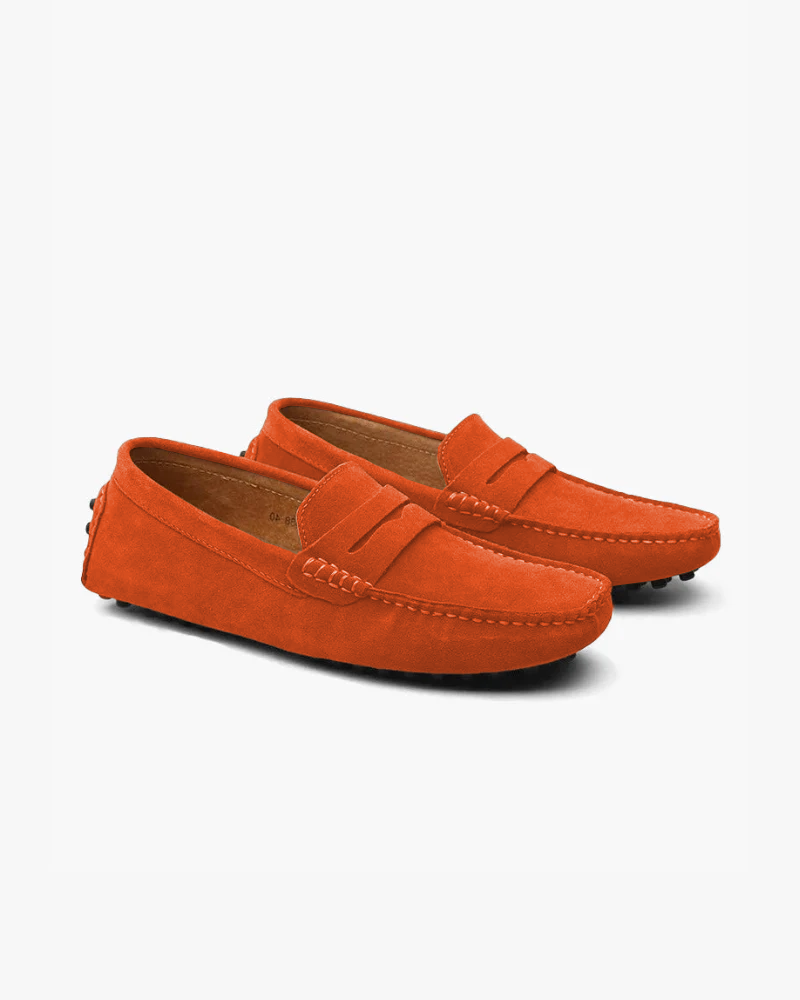 Men's Suede Driver Slip-On Loafers with Penny Strap and Closed Toe