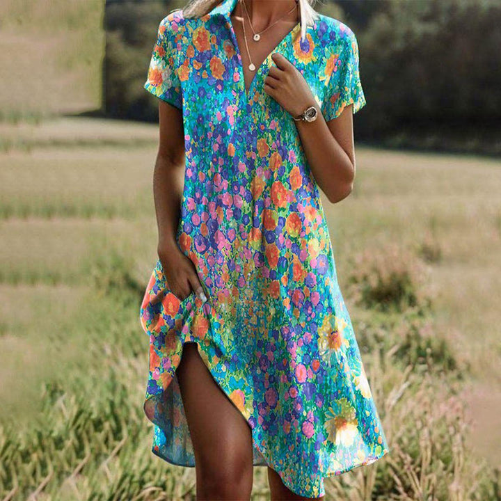 Women's Boho Polka Dot Midi Dress Short Sleeve Smocked